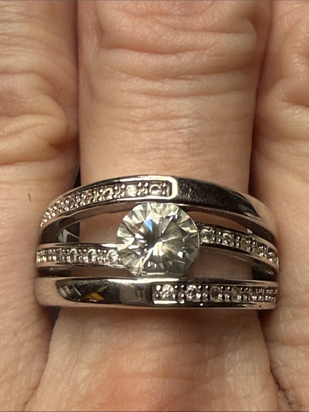 Silver White Cubic Zirconia Multi-Band Statement Ring RSC - never turns STUNNING